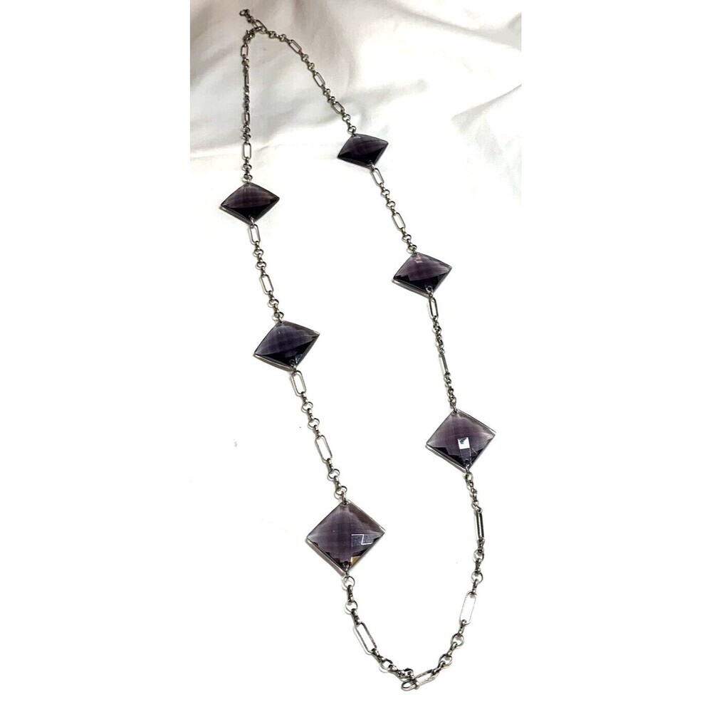1980 Avon Smoke Grey Lucite Fashion Necklace with Silver Tone Chain Vintage 36"
